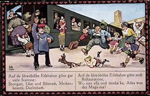 Künstler Ansichtskarte / Postkarte Boettcher, Hans, Auf de Schwäbische Eisebahne, Bild 1