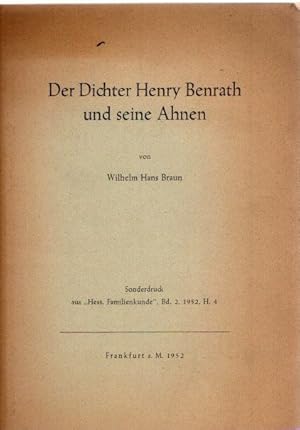 Bild des Verkufers fr Der Dichter Henry Benrath und seine Ahnen. Sonderdruck Band 2, Heft 4. zum Verkauf von nika-books, art & crafts GbR