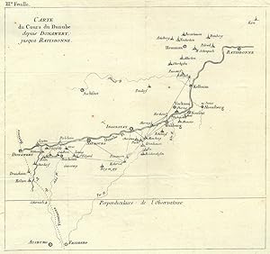 Bild des Verkufers fr DONAU. - Karte. "Carte du Cours du Danube depuis Donauwert jusqua Ratisbonne". Die Karte zeigt den Donaulauf von Donauwrth bis Regensburg. zum Verkauf von Peter Bierl Buch- & Kunstantiquariat Inh.: Andrea Bierl