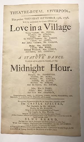 EIGHTEENTH CENTURY PLAYBILLS ~ Theatre Royal Liverpool; cure for heart ache, deserter, honest thi...