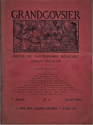 Grandgousier. Revue de gastronomie médicale. N°4 avril 1940