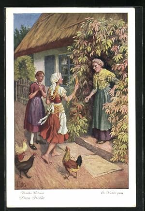 Bild des Verkufers fr Knstler-Ansichtskarte Otto Kubel: Brder Grimm, Frau Holle - Als es in den Hof kam. zum Verkauf von Bartko-Reher