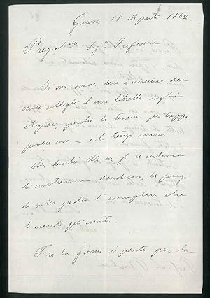 Lettera al Prof. L. Bombini. Genova 18 Agosto 1862
