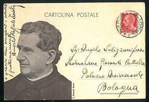Cartolina postale illustrata (S. Giovanni Bosco) e viaggiata con auguri manoscritti e firma autog...