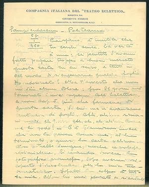 Lunga lettera a Mario Vivarelli su carta intestata: Compagnia Italiana del "Teatro eclettico" dir...