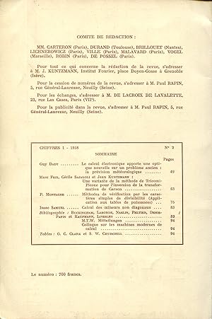 Imagen del vendedor de Chiffres, revue de l Association Franaise de Calcul, 1re anne, N 2 juin 1958 a la venta por Sylvain Par