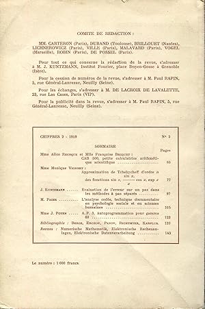 Immagine del venditore per Chiffres, revue de l'Association Franaise de Calcul, 2me anne, N 2 juin 1959 venduto da Sylvain Par