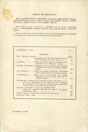 Immagine del venditore per Chiffres, revue de l'Association Franaise de Calcul, 3me anne, N 2 mars 1960 venduto da Sylvain Par