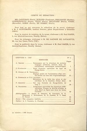 Seller image for Chiffres, revue de l'Association Franaise de Calcul, 2me anne, N 1 mars 1959 for sale by Sylvain Par