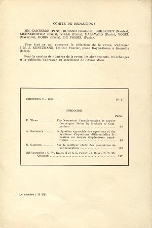 Image du vendeur pour Chiffres, revue de l Association Franaise de Calcul, 5me anne, N 2 juin 1962 mis en vente par Sylvain Par