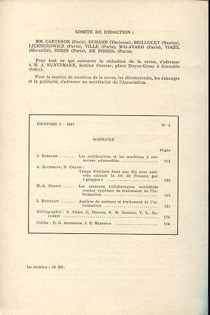 Image du vendeur pour Chiffres, revue de l Association Franaise de Calcul, 4me anne, N 3 septembre 1961 mis en vente par Sylvain Par
