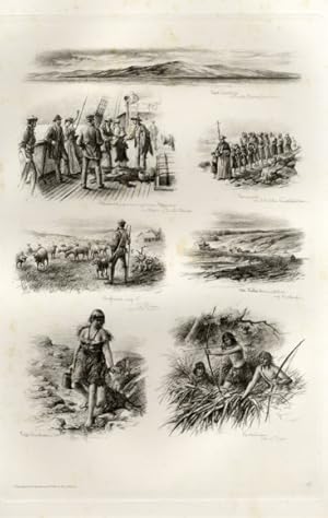 Photogravure Süd Amerika Ohlsen 1894, Insel Feuerland, Hafen von Punta Arenas, auf der Jagd