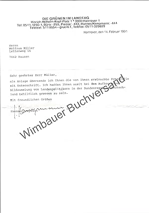 Bild des Verkufers fr Original Autograph Hannes Kempmann MdL Landtag Niedersachsen /// Autogramm Autograph signiert signed signee zum Verkauf von Antiquariat im Kaiserviertel | Wimbauer Buchversand