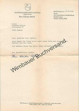 Bild des Verkufers fr Original Autograph Hans-Christian Schack (1942-2012) MdL Landtag Niedersachsen /// Autogramm Autograph signiert signed signee zum Verkauf von Antiquariat im Kaiserviertel | Wimbauer Buchversand