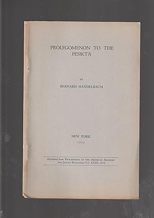 Imagen del vendedor de Prolegomenon to the Pesikta a la venta por Meir Turner