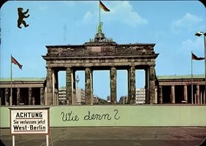 Ansichtskarte / Postkarte Berlin Mitte, Brandenburger Tor, Schild, Achtung Sie verlassen jetzt We...