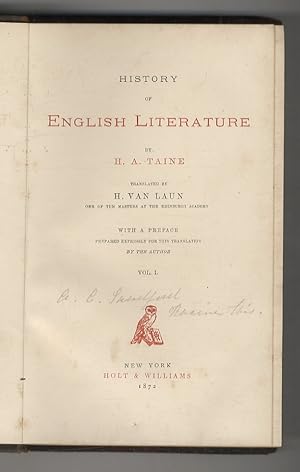 Bild des Verkufers fr History of the English Literature. Translated by H. Van Laun. With a Preface prepared expressly for this translation by the Author. zum Verkauf von Libreria Oreste Gozzini snc