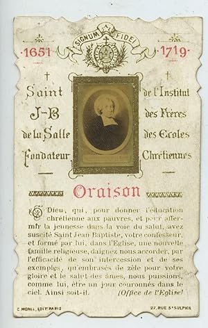 France Saint Jean-Baptiste de La Salle Holy card circa 1890 with small photo