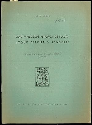 Immagine del venditore per Quid Franciscus Petrarca de Plauto atque Terentio Senserit venduto da Sergio Trippini