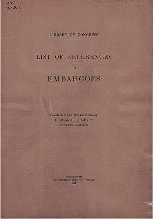 Immagine del venditore per List of References on Embargoes (Library of Congress) venduto da Crossroad Books
