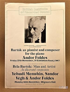 Seller image for Bartok as Pianist and Composer for the Piano / Bela Bartok: Man and Artist - An Illustrated Symposium for sale by Post Horizon Booksellers