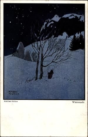 Bild des Verkufers fr Knstler Ansichtskarte / Postkarte Holzer, Adalbert, Winternacht, Landschaft zum Verkauf von akpool GmbH