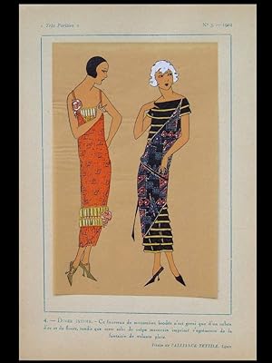 ROBES ART DECO, TISSUS ALLIANCE TEXTILE - 1924 - POCHOIR SUR CALQUE, TRES PARISIEN, FRENCH ART DE...