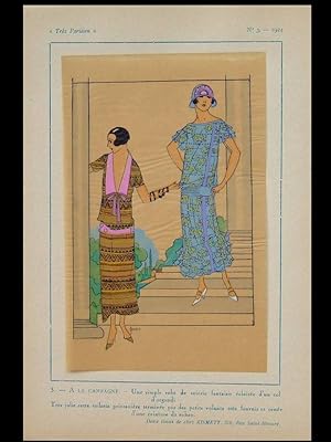ROBES ART DECO, TISSUS KISMETT - 1924 - POCHOIR SUR CALQUE, TRES PARISIEN, FRENCH ART DECO FASHIO...