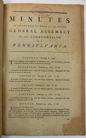MINUTES OF THE FOURTH SITTING OF THE FOURTH GENERAL ASSEMBLY OF THE COMMONWEALTH OF PENNSYLVANIA....
