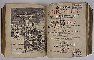 Seller image for Gecreutzigter Christus, oder Erklrung der Geschichte, des Leydens, Sterbens und Begrbn unsers Herrn und Heylands Jesu Christi au den Jdischen, Rmischen und andern Antiquitten heraus gezogen. Kassel, S. Krner 1688. 4. 1 Bl., XXIV, 841 S., 28 Bll., mit gest. Frontispiz, 3 Kupfertafeln u. 17 Textkupfern.- Vorgeb.: Pearson John, Expositio symbolici apostolici, juxta editionem anglicanam quintam, in linguam latinam translata. Frankfurt a. d. Oder, J. Schrey 1691. 6 Bll., 699 S., 22 Bll., mit Holzschn.-Druckermarke am Titel, Prgt. d. Zt. mit hs. Rtitel. for sale by Antiquariat Johannes Mller