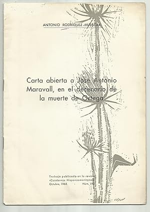 Seller image for Carta abierta a Jos Antonio Maravall, en el decenario de la muerte de Ortega. for sale by Llibreria Antiquria Delstres