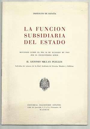 Imagen del vendedor de La funcin subsidiaria del estado. a la venta por Llibreria Antiquria Delstres