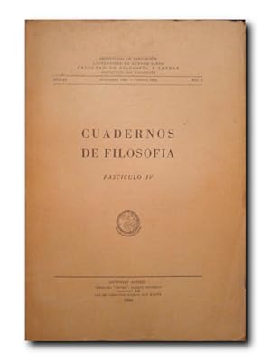 Imagen del vendedor de CUADERNOS DE FILOSOFA. FASCCULO IV. AO II. NOVIEMBRE 1949-FEBRERO 1950. NRO. 5 a la venta por LIBRERIA CLIO