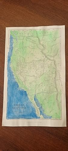 Image du vendeur pour Oregon and California Map ( much later hand colour in light green and dark blue ) 1856 original steel engraving. mis en vente par Treasure House Books