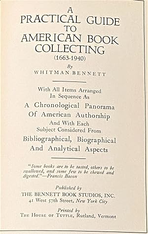Imagen del vendedor de A Practical Guide to American Book Collecting (1663-1940) a la venta por My Book Heaven