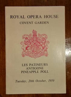 Royal Opera House programme for Les patineurs; Antigone; Pineapple Pol, Tuesday 20th October, 1959.