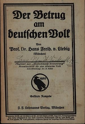 Bild des Verkufers fr Der Betrug am deutschen Volke,Flugblatt aus Deutschlands Erneuerung"; Gekrzte Ausgabe" zum Verkauf von Antiquariat Kastanienhof