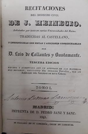 Imagen del vendedor de RECITACIONES DEL DERECHO CIVIL (TOMO I) a la venta por LIBRERIA ANTICUARIO BELLVER MADRID