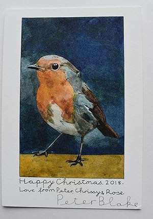 Peter Blake Christmas Card 2018 of a Robin