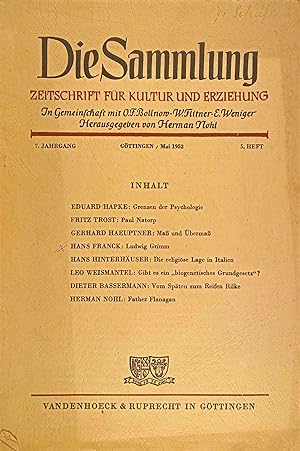 Seller image for Die Sammlung : Zeitschrift fr Kultur und Erziehung for sale by Logo Books Buch-Antiquariat