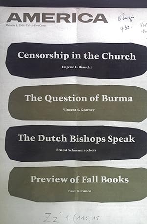 Bild des Verkufers fr Censorship in the Church. - in: America. October 8, 1966. zum Verkauf von books4less (Versandantiquariat Petra Gros GmbH & Co. KG)