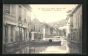 Ansichtskarte Petit-Andely, Crue de la Seine / Hochwasser 1910, Boote auf der überschwemmten Gran...