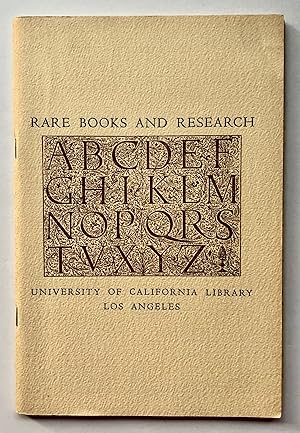 Image du vendeur pour Rare Books and Research. Addresses Given at the Dedication of the Department of Special Collections, July 28, 1950. mis en vente par George Ong Books