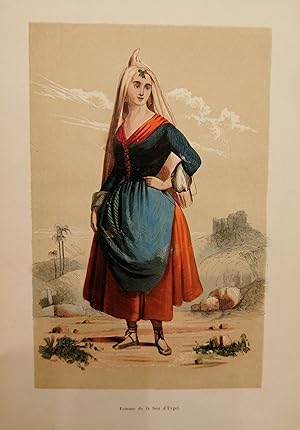 FEMME DE LA SEU D'URGEL. GRAVURE XIXème REHAUSSEE A LA MAIN.