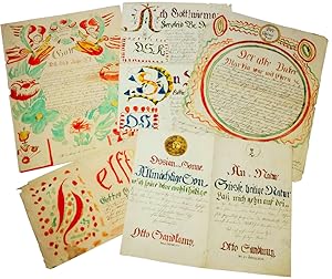 Lot of Seven Monastic Manuscripts, with Watercolour Painted Illustration, Containing Eulogy, Hymn...