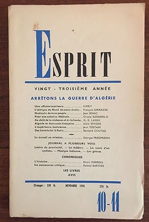 Seller image for Esprit 23me anne, n232, novembre 1955 - Arrtons la guerre d'Algrie for sale by LibrairieLaLettre2
