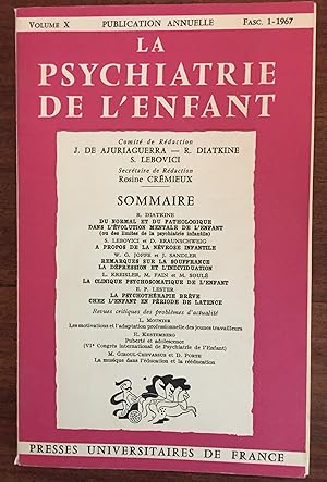 Bild des Verkufers fr La psychiatrie de l'enfant Volume X, Fasc. 1-1967 zum Verkauf von LibrairieLaLettre2