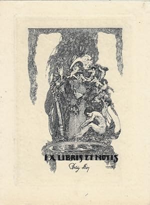 Imagen del vendedor de Ex Libris et Notis Poldy Diez. Sitzender Akt und Putti an Brunnen. a la venta por Antiquariat  Braun
