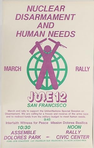 Nuclear disarmament and human needs. March, Rally. June 12, San Francisco [poster]