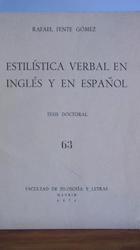 Imagen del vendedor de ESTILSTICA VERBAL EN INGLS Y EN ESPAOL. Tesis Doctoral, N 63. a la venta por LIBRERA ROBESPIERRE